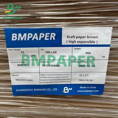 Papier à sacs extensibles de haute résistance 75 gm 80 gm 85 gm papier kraft brun vierge
